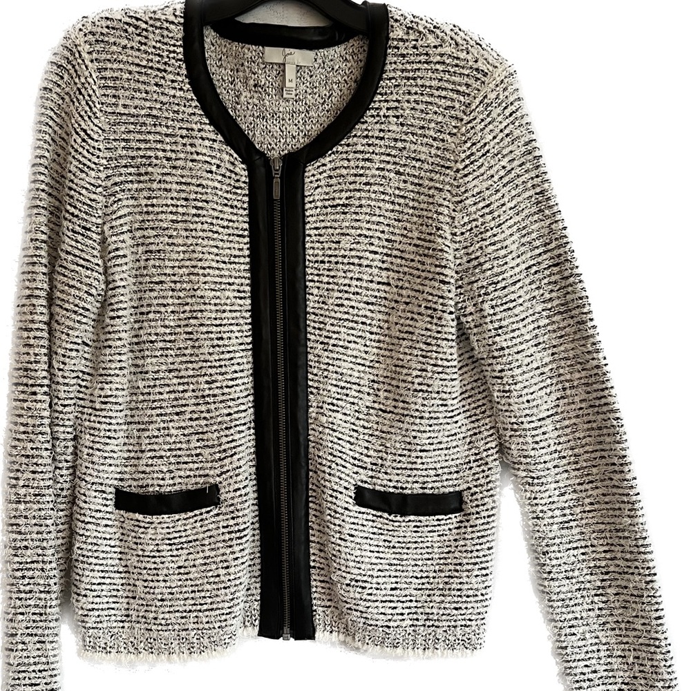 Joie sweater jacket with leather trim, size medium. Worn only once